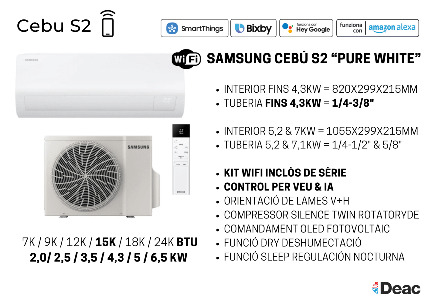 Aire Acondicionado Samsung Cebú S2 WIFI 1x1 & Multisplit